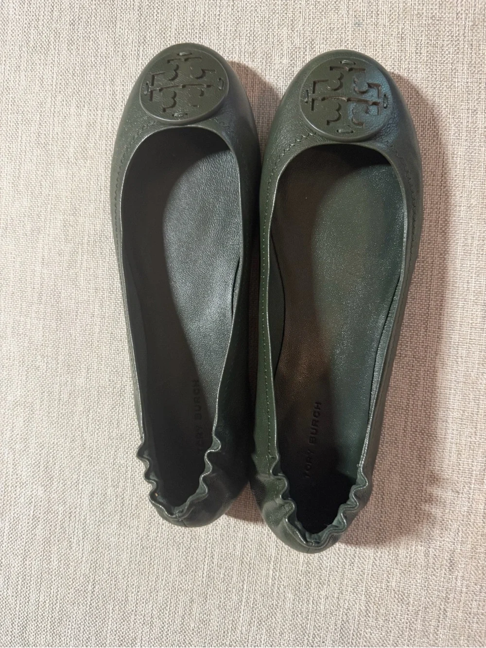 Tory Burch Olive Green Logo Ballet Flats